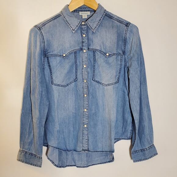 Sundance light blue chambray with pearl snap button up western style  shirt - Picture 1 of 7
